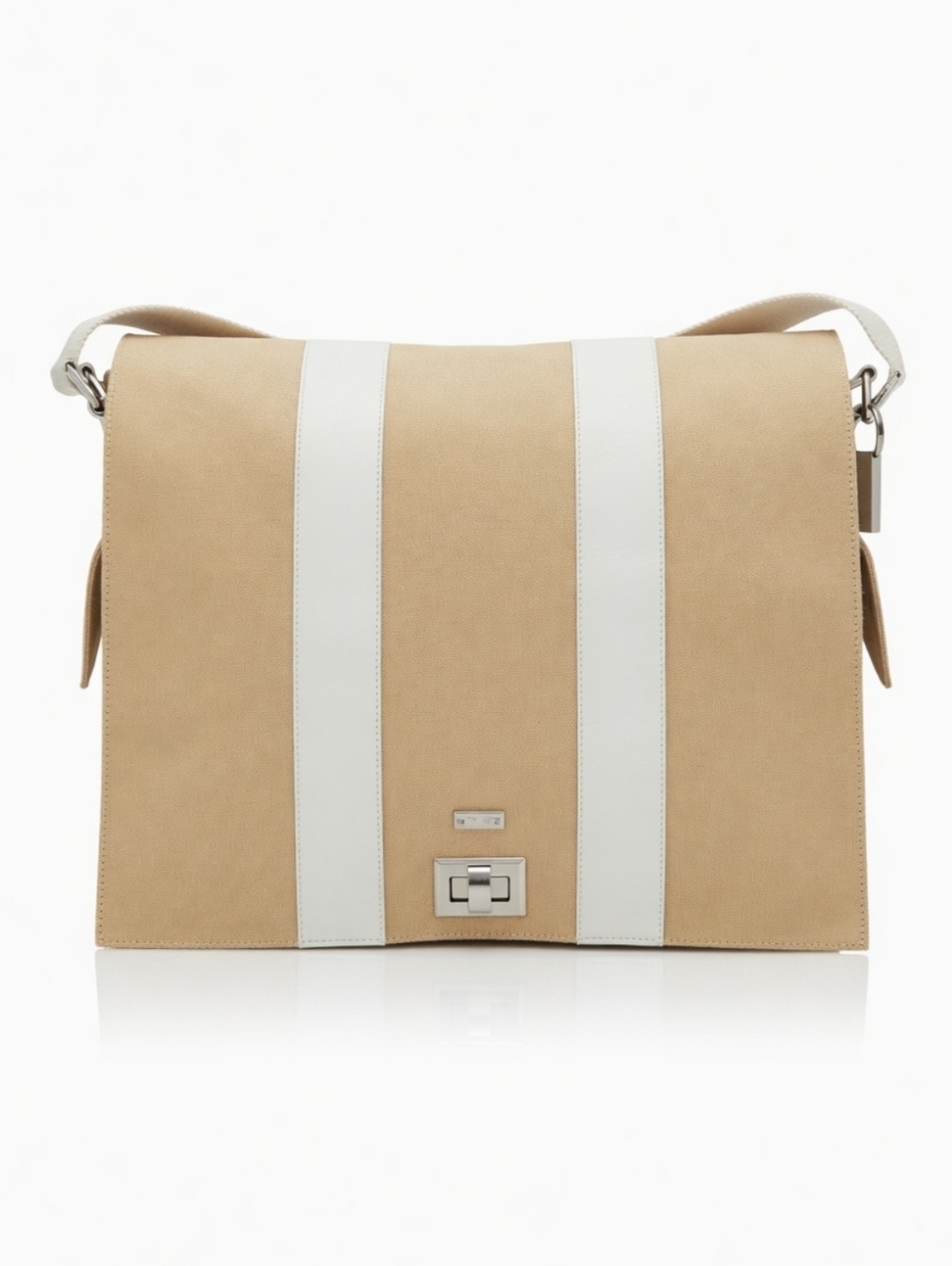 Skagen Beige Canvas & White Leather Messenger Bag – Classic & Versatile!